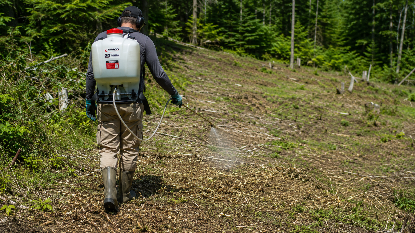 Post-clearing vegetation treatment being applied on cleared ground